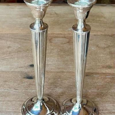 Pair Of N S Co. Sterling Silver Weighted 9.5" Candle Holders - 504 Grams Total