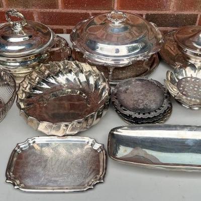Vintage Silver Plate Serving Pieces - Gorham, English, Lidded Casseroles With Pyrex, Chip And Dale, And More
