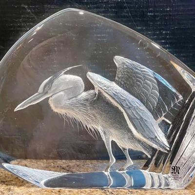 Mats Jonasson Maleras Heron Bird Lead Crystal Sculpture Sweden IOB