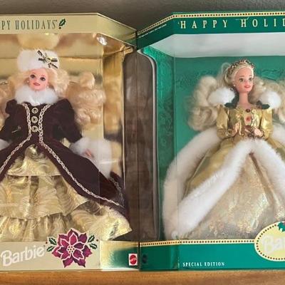 (2) Mattel Special Edition Happy Holidays Barbie Dolls 1996 And 1994 IOB