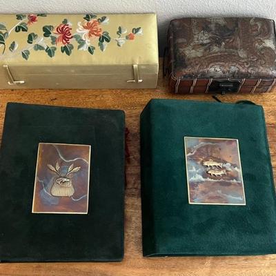 (2) Will Dean Hand Made Suede And Brass Bound Photo Albums With (2) Trinket Boxes