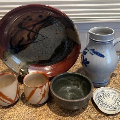 Studio Pottery Signed Bowls Pitcher And Cups