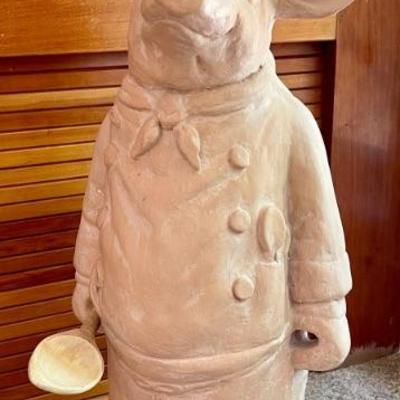 Le Chef Louis Classic Rock Garden Ornaments With Wooden Spoon - Concrete Acid Stain Finish 