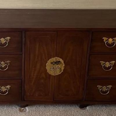 MCM Henredon Fine Furniture Chinoiserie 9 Drawer Walnut Dresser