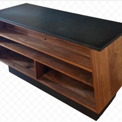 Hand Crafted Slate Top Solid Wood Media Stand With Built In Outlet