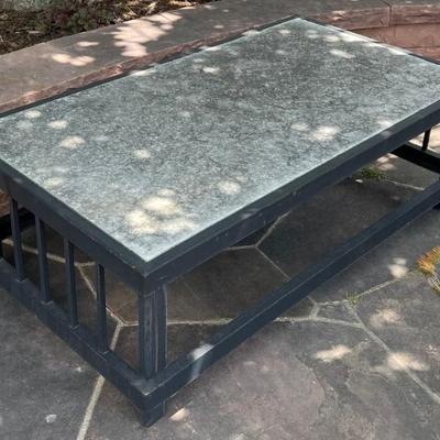 Heavy Duty Wrought Iron Outdoor Table With Solid Stone Top