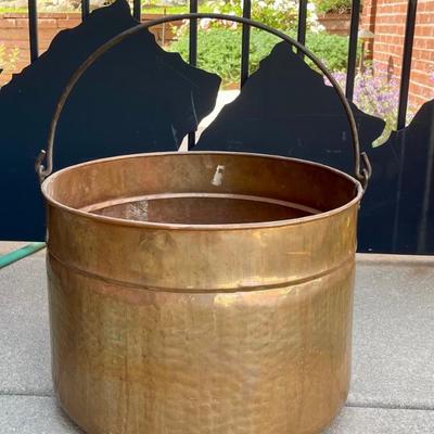 Antique Large 20" X 15" Copper Pot With Handle 