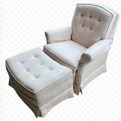 Vintage Material Reclining Arm Chair With Matching Ottoman (as Is)