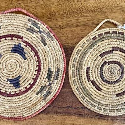 Pair Of Alaskan Eskimo Grass Basketry Small Wall Hangings