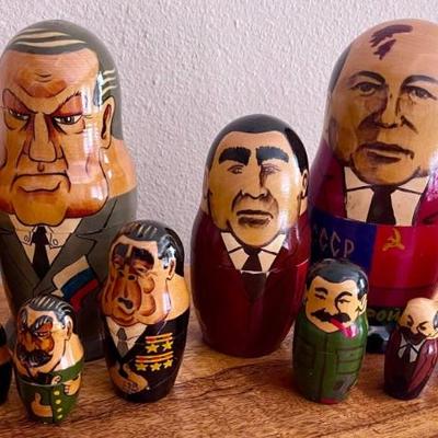 Pair Of Vintage USSR Political Leaders Russian Nesting Dolls 5 Piece Sets