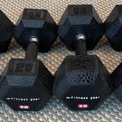 Fitness Gear 20 And 25 Pound Rubber Hex Dumbbells