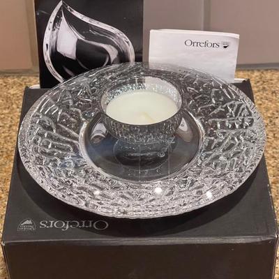 Orrefors Art Glass Tea Light Candle Holder IOB With Paperwork