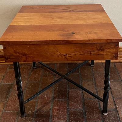 Custom Cabinetry By R.  C. Parrish & Co - Single Drawer Cherry Wood Side Table W Black Metal Twist Legs 