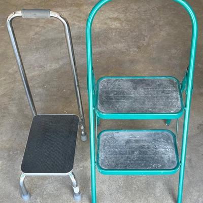 300 Pound Stainless 9" Step With Handle And A Folding Meco 20.5" Step Stool