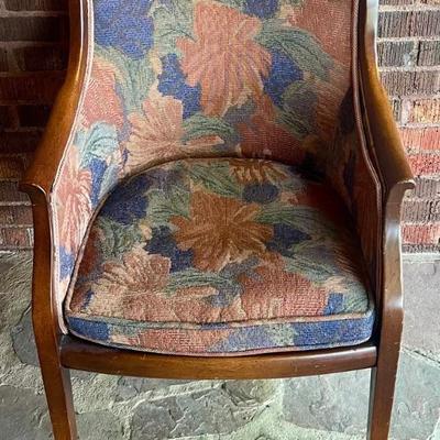 Vintage Wood Side Chair Floral Material (as Is) 