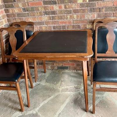 Stakmore Wood And Faux Leather Folding Table And 4 Chair Set