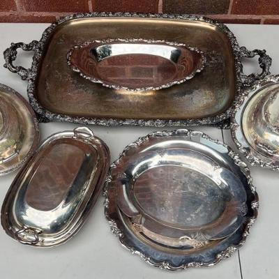 Vintage Silver Plate Large Ornate Tray And Covered Serving Dishes - Reed & Barton, Webster And Wilcox