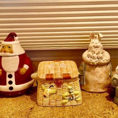 (5) Cookie Jars - Department 56, Fitz And Floyd, Expressly Yours, Gustin Co. Santa