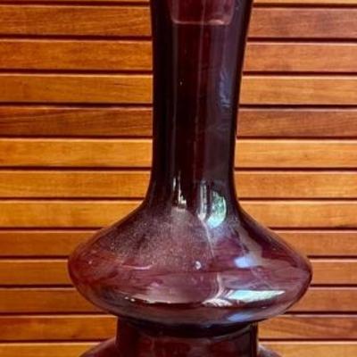 Mid Century Purple Bischoff Blenko Art Glass Gurgle Genie Decanter With Clear Stopper And Pontil Mark 