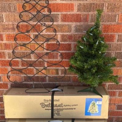 Christmas Trees - (2) 3 Foot Cascade Crystal Pine Lighted, Metal Wall Hanging, 26" Table Top
