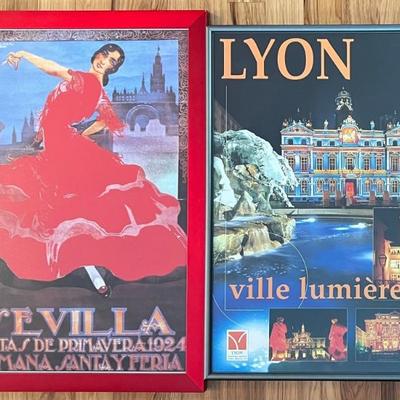 (2) Framed Prints - Lyon Ville Lumiere London And Spain Sevilla
