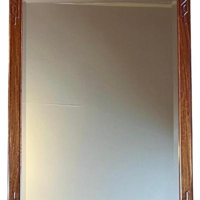 Vintage Hong Kong Beveled 26 X 40 Inch Wall Mirror With Decorative Brass Finial 