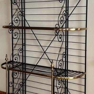 Vintage 86 Inch French Brass & Wrought Iron 4-tier Bakers Wrack 