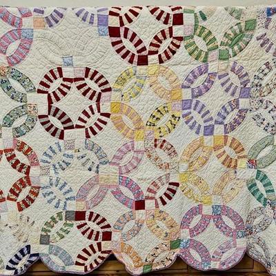 Vintage Hand Stitched Double Wedding Ring Quilt