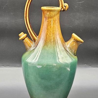 Large Scale Dbl Spout Glazed Ombre Ceramic Ewer