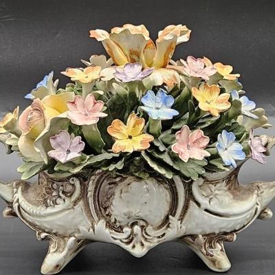 Large Capodimonte Porcelain Flowers in Urn Vase