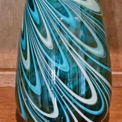 Blue Swirt Blown Art Glass Decorative Vase