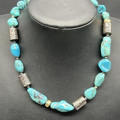925 Silver w/ Turquoise 16in Necklace, TW 49g