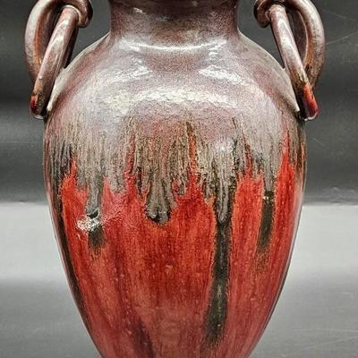Ring Handled Drip Glaze Signed Studio Pottery Vase