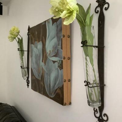 $34-2 flower sconces, glass and metal 29