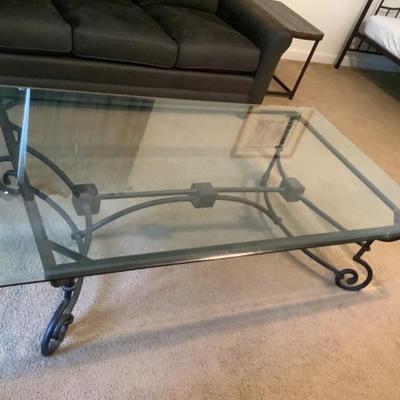 $65-large beveled glass coffee table with metal base -AS IS 16"H 68"L 37"depth
