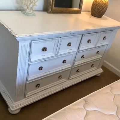 $190-white dresser 6 drawers, 34"H 60"L 20"depth-matches nightstand