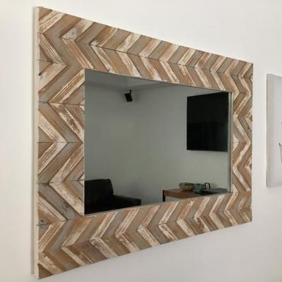 $75- mirror with chevron frame 26"H 37"W 