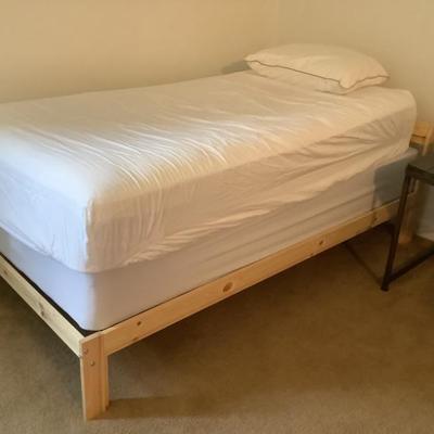 $110-light wood twin bed with mattress 