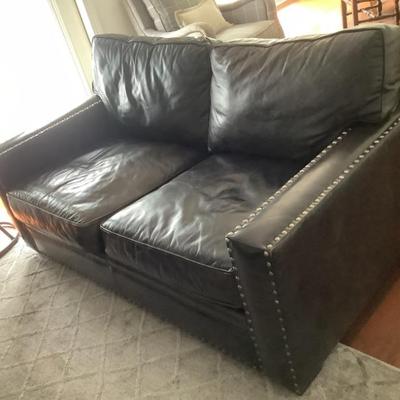$280- Bernhardt leather love seat with upholstery nails  32"H 67"L 39"depth -matches sofa