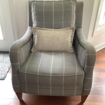 $85-grey upholstered chair 36"H 30"L 39"depth
