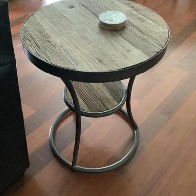 $125-round wooden 2 tier table with metal 24"H 20"diameter-matches other side table and other larger table