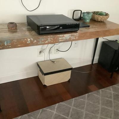 $175-table with wooden top and metal legs