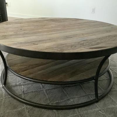 $199-round wooden 2 tier table with metal 16"H 42"diameter-matches 2 side tables
