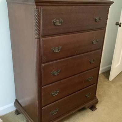$275- chest of drawers, dovetail, 5 drawers, ,48"H 32"L 21"depth matches bed, vanity, and nightstand
