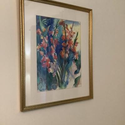 $28-flowers with gold frame 21"H 17"W