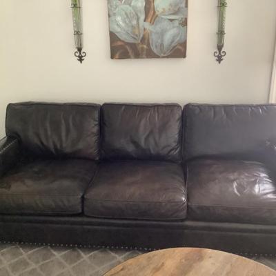$370-Bernhardt leather sofa with upholstery nails 32"H 91"L 39"depth-match love seat