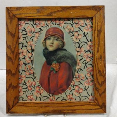 DECO STONE LITHOGRAPH OF PINK BLOSSOMS WITH OVAL PORTRAIT
