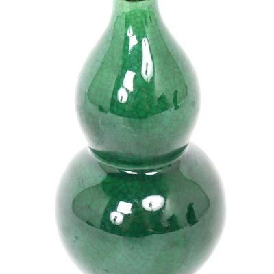 Chinese Forest Green Glazed Gourd Vase