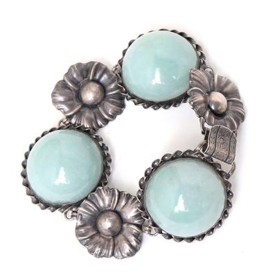 Sterling Silver Bracelet with Jade Stones