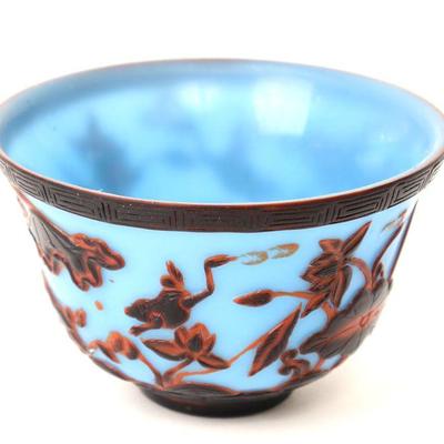 Lovely Chinese Peking Glass Bowl, Blue & Red